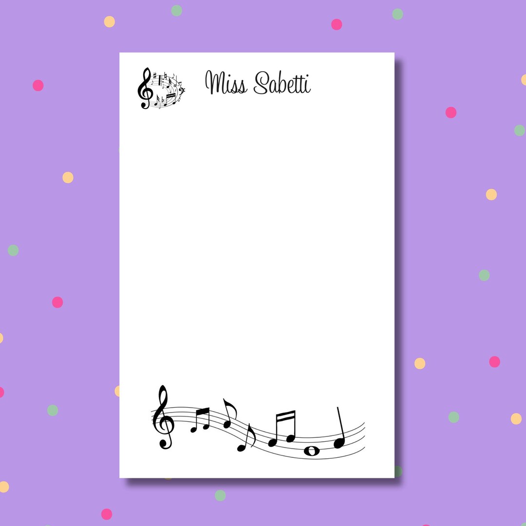 Rectangular Music Notes Notepad Template Personalized Music Teacher Notepad With Music Notes, Custom Music ...
