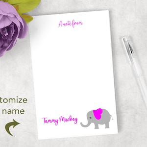 Personalized Teacher Elephant Notepad, Custom pink and gray elephant Gifts for Classroom