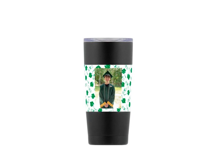 Graduation photo insulated steel mug or water bottle in black or white You add photo and graduation caption photo cup image 3