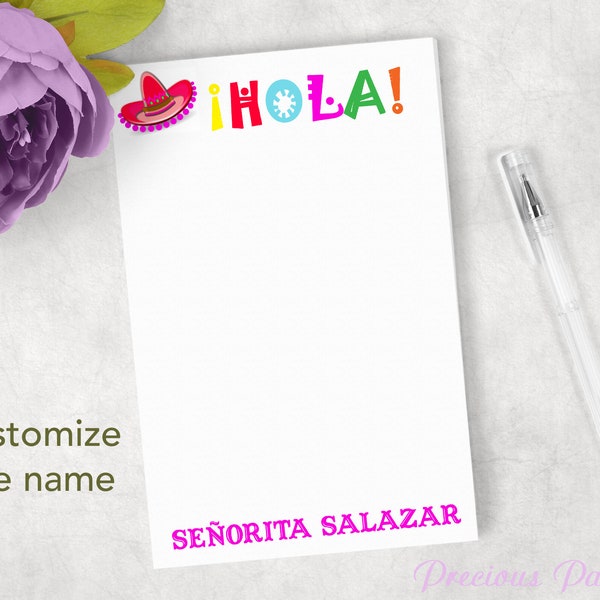 Personalized spanish teacher notepad with sombrero Spanish teacher gift