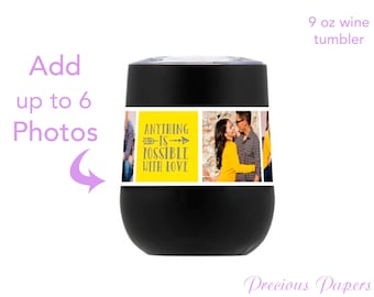 Custom Insulated Wine Cup, Personalized Stemless Tumbler with Lid, Add your photo and caption man gift or Father's Day