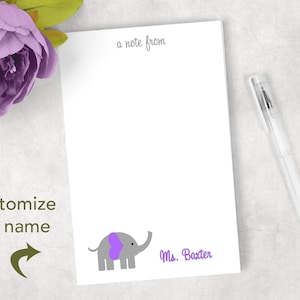 Personalized elephant note pads Personalized teacher gift Personalized elephant notepad image 1