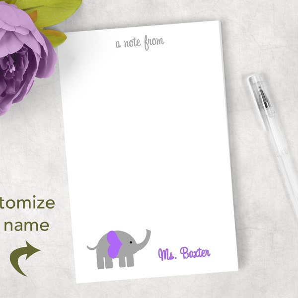 Personalized elephant note pads Personalized teacher gift Personalized elephant notepad