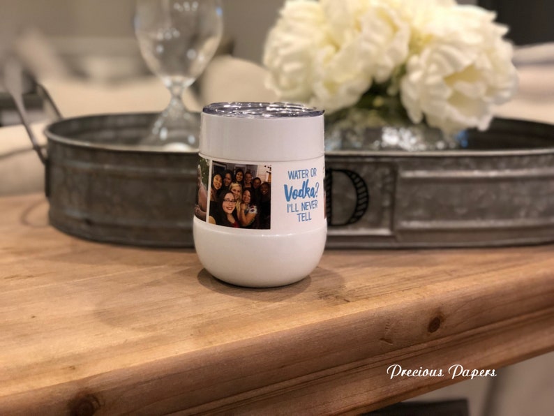 Personalized photo insulated steel wine glass,insulated stemless steel wine with lid Add your photo and caption perfect Mothers Day gift image 4