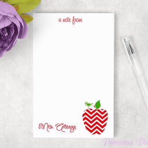 Personalized Red Teacher note pads Personalized teacher gift Personalized teacher red chevron apple notepad apple note pad