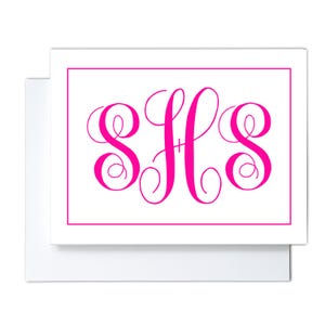 May include: White card with a pink monogram of the letters "S H S" in a script font.