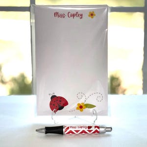Personalized lady bug notepad and pen, Custom ladybug pen and notepad set, ladybug gift