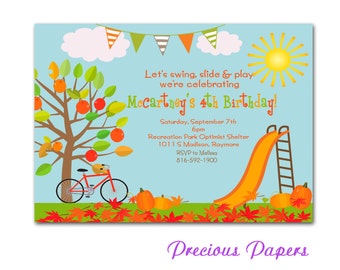 Fall Park Party Invitations Park Birthday Party Invitations Fall Playground Birthday party invitations Printable Download within 24 hours