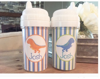 Personalized kids dinosaur sippy cups  dinosaur school cups