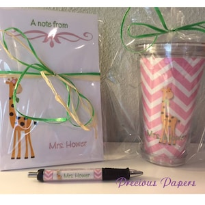 Personalized giraffe notepad, tumbler and pen set.  Giraffe personalized gifts