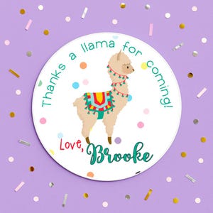 Personalized Llama sticker printed and shipped. Alpaca stickers, llama birthday party, alpaca party image 1