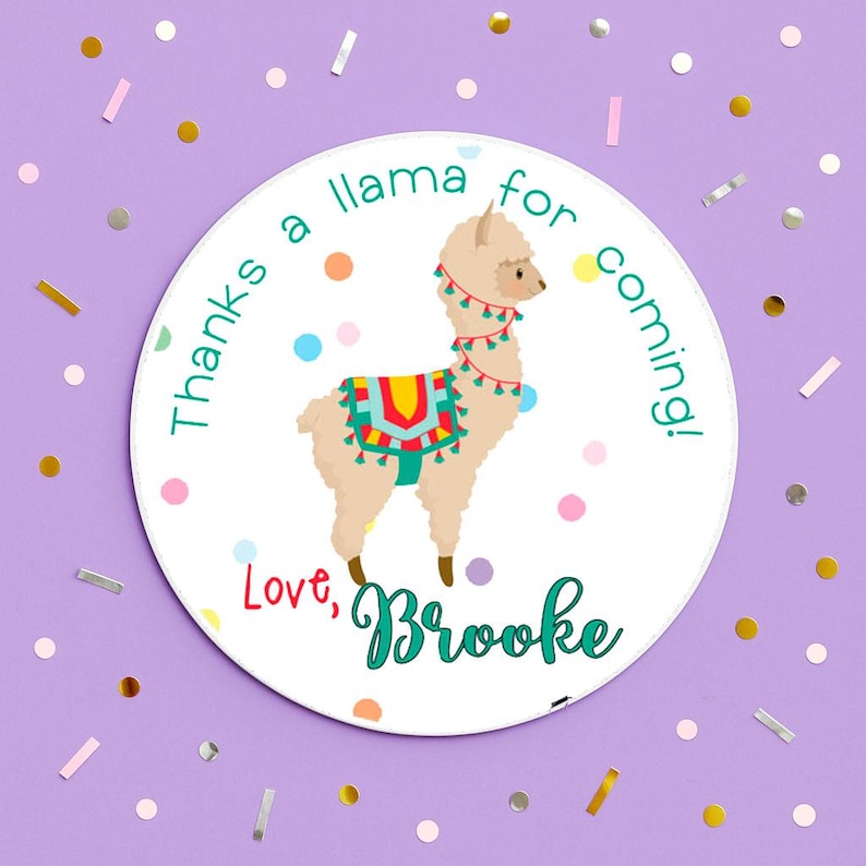 Personalized Llama sticker printed and shipped. Alpaca stickers, llama birthday party, alpaca party image 1