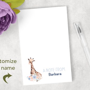 Personalized Watercolor Giraffe notepad jungle Blue giraffe classroom zoo classroom teacher gift