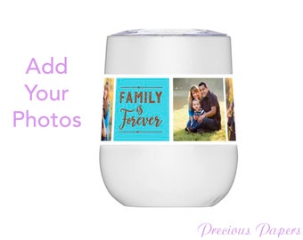 Stemless Wine Tumbler with Photos and Text, Insulated Stainless Steel 9oz, Custom Photo Cup & Lid, Gift for Wine Lovers, Photo Tumbler