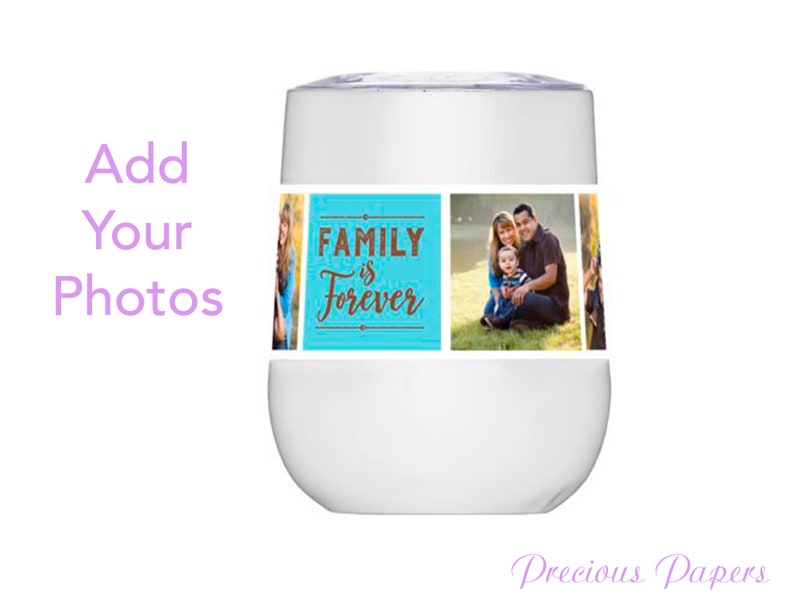 Personalized photo insulated steel wine glass,insulated stemless steel wine with lid Add your photo and caption perfect Mothers Day gift image 1