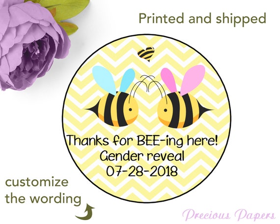 Bumble Bee Stickers for Gender Reveal Labels Boy Girl Baby Shower Set of 24 Stickers