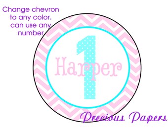 20 - 2" round Personalized PRINTED pink and blue 1st birthday sticker pink and blue chevron1st birthday favor sticker first birthday sticker