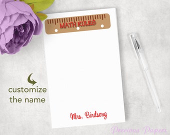 Personalized math teacher Notepad, Math Teacher gifts, custom ruler notepad