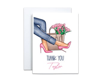 Personalized Ladies High Heal Shoe and Bag Note Cards thank you notes women's gifts