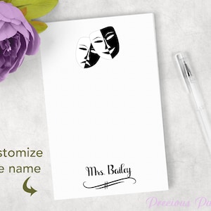 Personalized drama teacher notepad with comedy tragedy masks, custom drama coach gift, theater teacher gift, comedy and tragedy notepad afbeelding 2