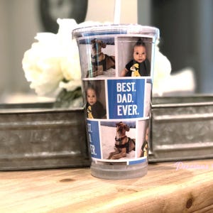Personalized Father&#39;s Day photo Tumblers with lid and straw - photo cups, gifts, Father&#39;s Day Gifts Best Dad Ever gift