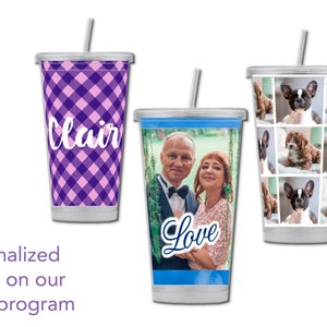 Personalized 16 oz insulated tumbler with lid and straw, custom photo mug, monogrammed cup, teen girl gift, picture gift, BPA-free plastic image 4