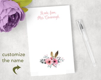 Personalized Wild Flowers notepad Watercolor Floral Notepad