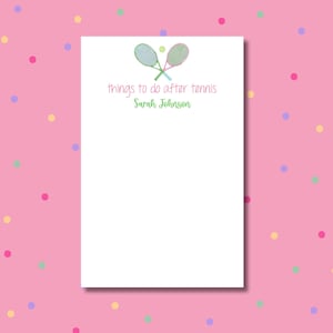 Personalized tennis notepads, ladies' tennis notepads, women's tennis gift, tennis racket notes