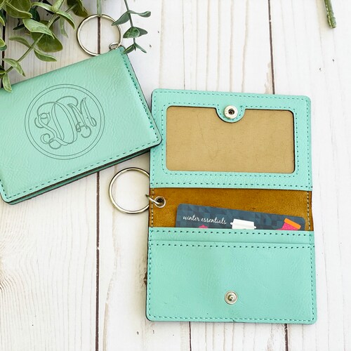 Personalized Keychain Wallet Custom ID Holder Leather Etsy