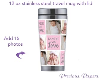 Personalized photo travel mug with lid - photo coffee cup, photo cups, photo gifts, photo coffee mug, mothers day gifts, fathers day gifts.