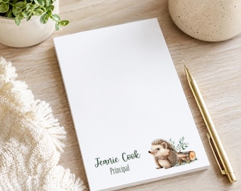 Personalized hedgehog notepads, Custom hedgehog teacher gift, Forest creature notepad