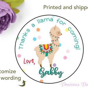 Personalized Llama sticker printed and shipped. Alpaca stickers, llama birthday party, alpaca party image 2