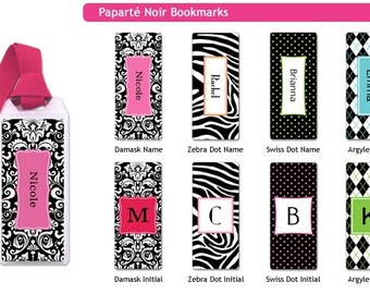 Personalized Bookmarks - zebra print bookmarks, damask bookmarks, kids bookmarks stocking stuffers polka dots or argyle bookmarks