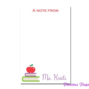 Personalized Teacher note pads with books and an apple Personalized teacher gift note pads librarian gift image 2