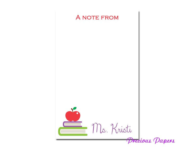 Personalized Teacher note pads with books and an apple Personalized teacher gift note pads librarian gift image 2