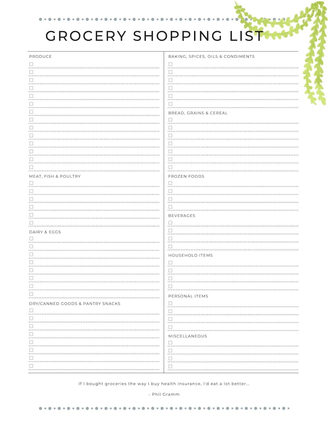 Printable Grocery Shopping List Etsy Printable Grocery Shopping List Etsy