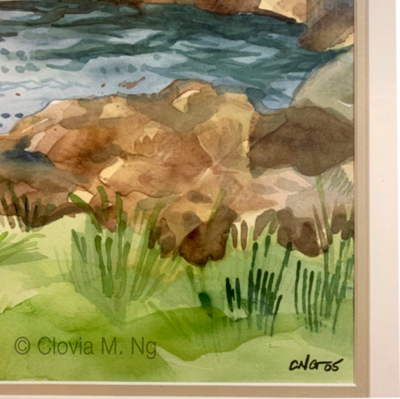Ebb & Flow Framed Original Watercolor Painting by Artist Clovia M. Ng 