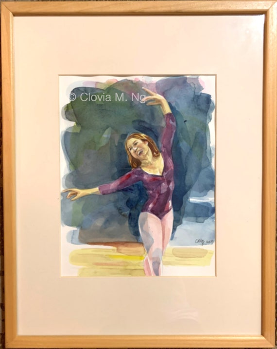Joyeux Ballerina Framed Original Watercolor Painting by Artist Clovia M. Ng  