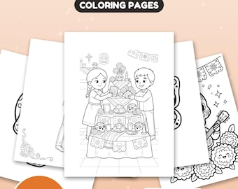 30 pagine da colorare del Giorno dei Morti per bambini, libro da colorare del Giorno dei Morti, ofrenda con teschi di zucchero e calendule, PDF stampabile, download immediato