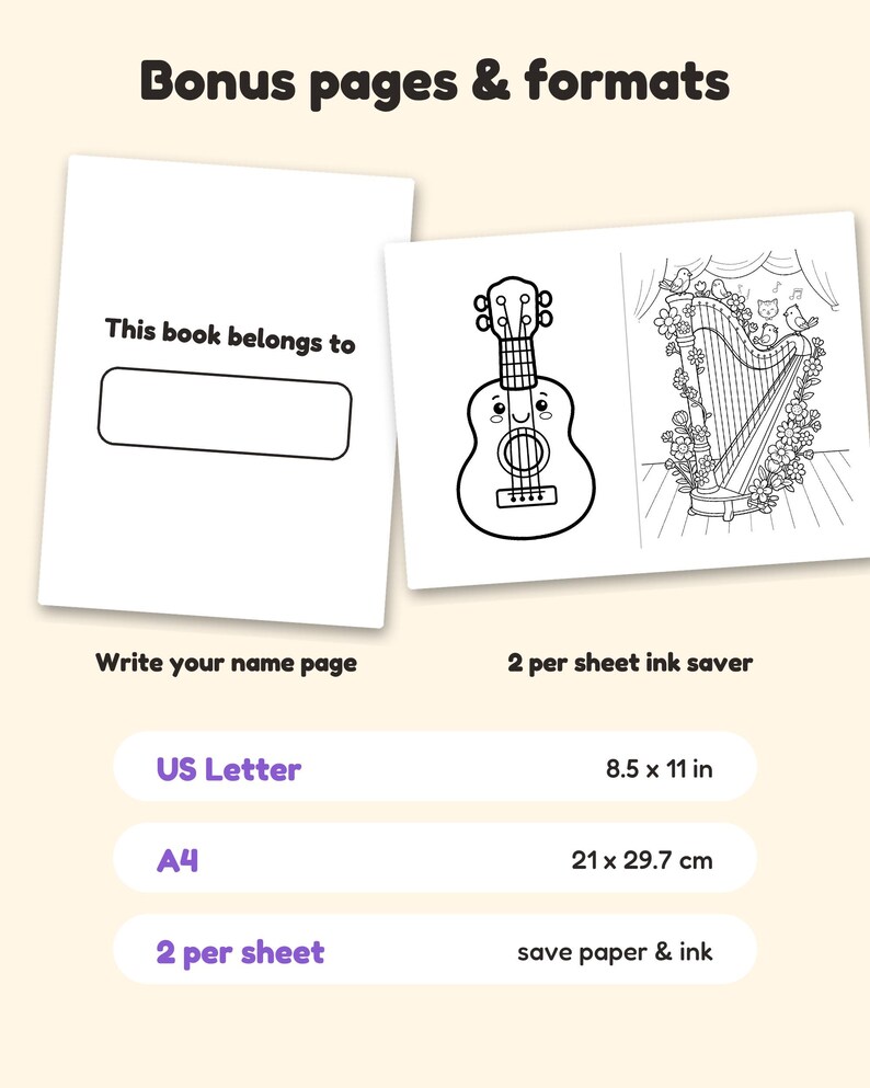 29 Music & Instruments Coloring Pages for Kids, Music and Instruments Coloring Book, Guitar Drum Piano, Printable PDF, Instant Download image 9