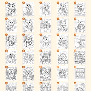 May include: A collection of 30 black and white coloring pages featuring autumn-themed illustrations of cats, turkeys, pumpkins, and woodland animals. The text "Everything you get: 30 pages" and "+ cover &middot; "This book belongs to" page &middot; closing page" is visible.