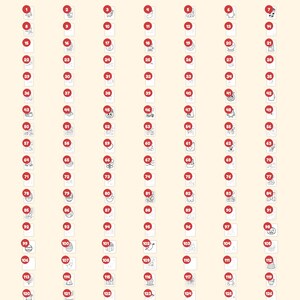 May include: A digital document overview titled Everything you get: 131 pages, featuring a grid of 131 numbered red circles, each containing a small black and white line art illustration, plus a cover, a This book belongs to page, and a closing page.