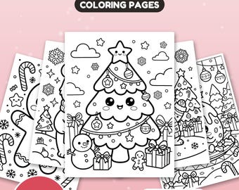 30 Kawaii Christmas Coloring Pages for Kids, Cute Christmas Coloring Book, Printable Holiday Activity, Santa Snowman, Instant Download