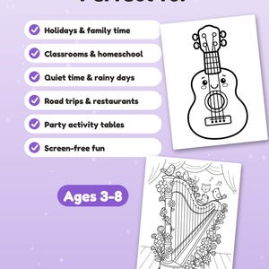 29 Music & Instruments Coloring Pages for Kids, Music and Instruments Coloring Book, Guitar Drum Piano, Printable PDF, Instant Download image 8