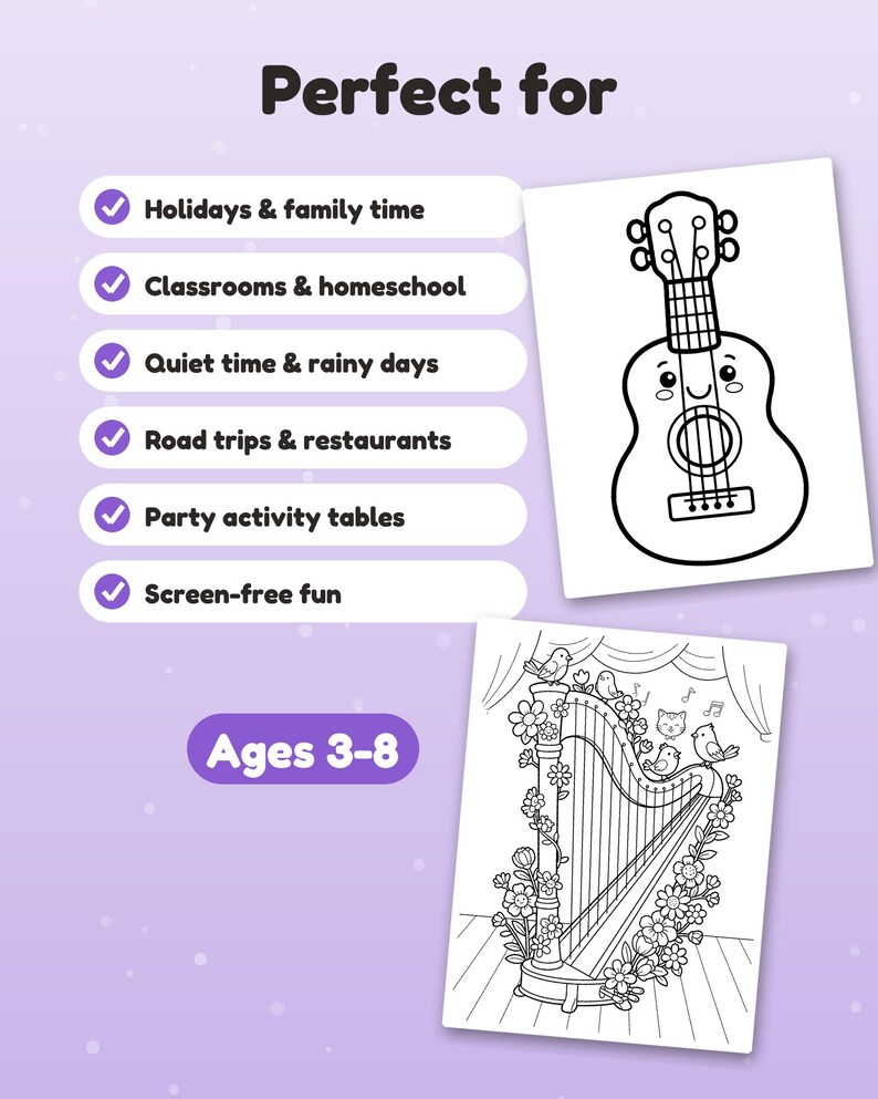 29 Music & Instruments Coloring Pages for Kids, Music and Instruments Coloring Book, Guitar Drum Piano, Printable PDF, Instant Download image 8