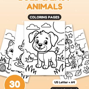 30 Bold and Easy Animal Coloring Pages for Toddlers, Simple Coloring Book, Preschool Printable, Big Thick Lines, Instant Download image 1