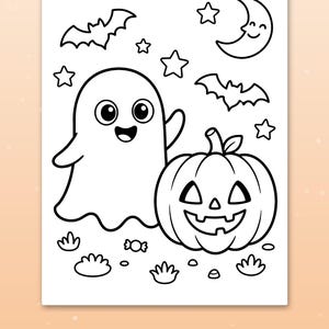 30 pagine da colorare di Halloween per bambini, libro da colorare di Halloween, zucca, fantasma, strega, pipistrello carino, PDF stampabile, download immediato immagine 6