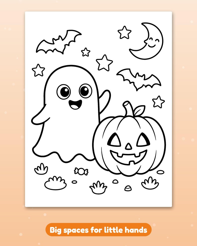 30 pagine da colorare di Halloween per bambini, libro da colorare di Halloween, zucca, fantasma, strega, pipistrello carino, PDF stampabile, download immediato immagine 6