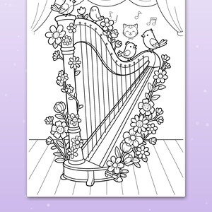 29 Music & Instruments Coloring Pages for Kids, Music and Instruments Coloring Book, Guitar Drum Piano, Printable PDF, Instant Download image 7