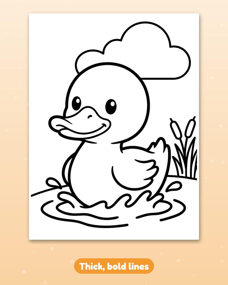 30 Bold and Easy Animal Coloring Pages for Toddlers, Simple Coloring Book, Preschool Printable, Big Thick Lines, Instant Download image 5